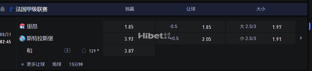 法国甲级联赛  08/31 02:45 里昂 VS斯特拉斯堡